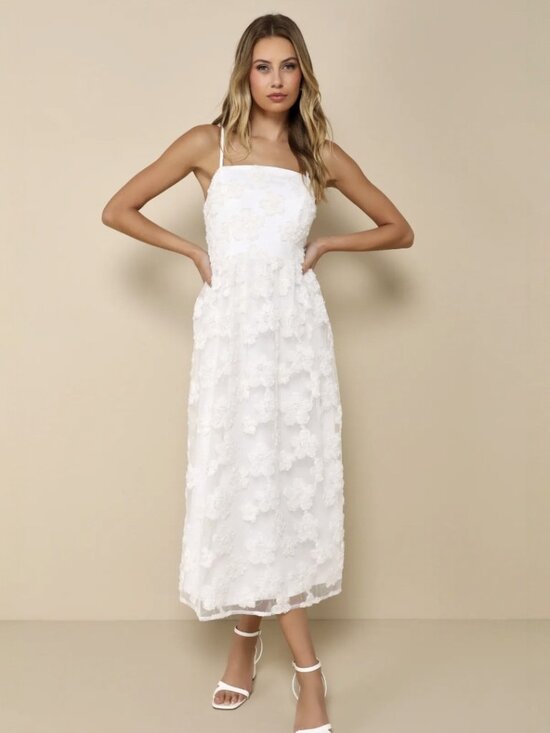 Lulus Dresses & Skirts - Lulus Delightful Charisma White Embroidered Sequin Mesh Midi Dress​ NWT